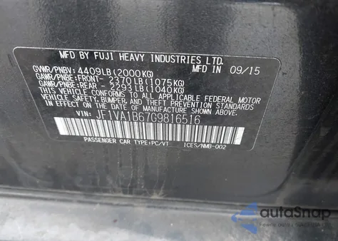 2016 Subaru Wrx z USA, uszkodzony, nr VIN JF1VA1B67G9816516